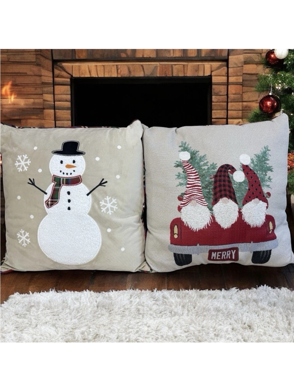 Christmas Gnome and SnowChristmas Gnome and Snowman Decorative Throw Pillows Set